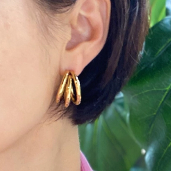 Triple the Layers Classic Earrings Gold Tone - Picture 6 of 8